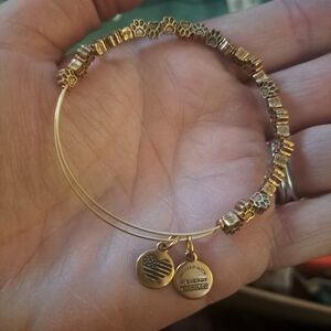 Alex and Ani Gold Charm Bracelet with Paw and Heart Charms